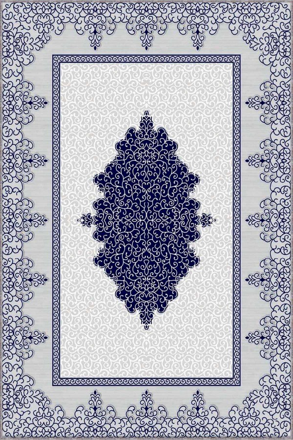 Lacivert Klasik Göbekli Kaymaz Tabanlı Dekoratif Halı MK67