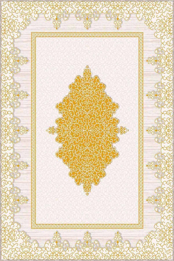 Krem Gold Klasik Göbekli Kaymaz Tabanlı Dekoratif Halı MK68