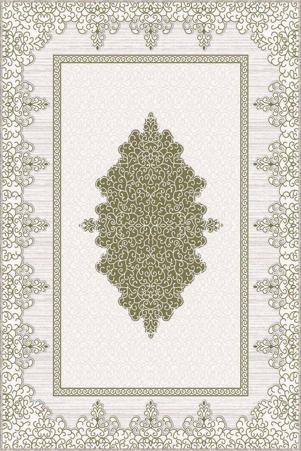 Yeşil Klasik Göbekli Kaymaz Tabanlı Dekoratif Halı MK77