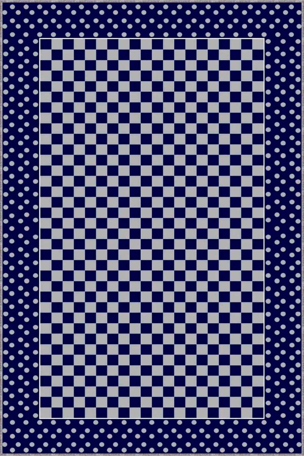 Lacivert Çerçeveli Kaymaz Tabanlı Dekoratif Halı MK86