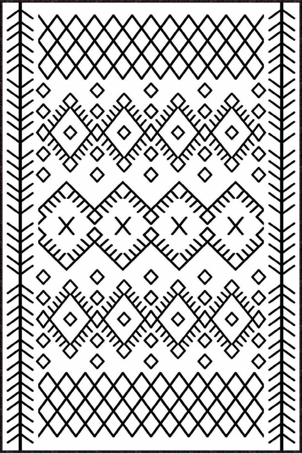 Siyah Beyaz Etnik Desenli Kaymaz Taban Dekoratif Halı MRC08