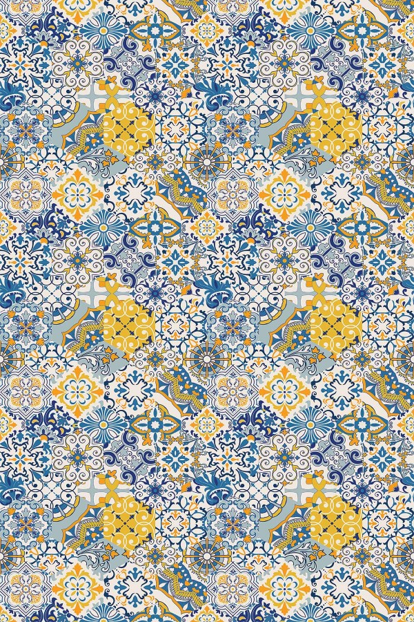 Mavi Çini Desenli Dokuma Leke Tutmaz Masa Örtüsü MSO046