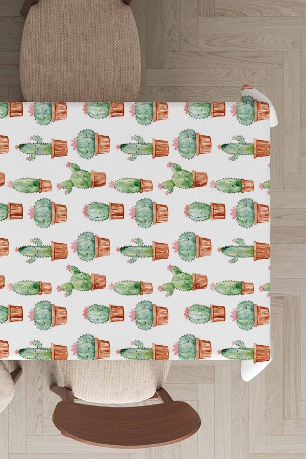 Yeşil Kaktüs Temalı Dokuma Leke Tutmaz Masa Örtüsü MSO057