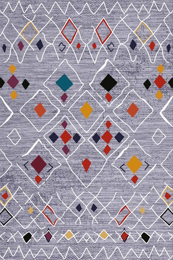 Gri Etnik Desenli Dokuma Leke Tutmaz Masa Örtüsü MSO132