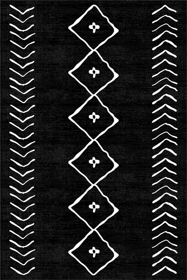 Siyah Etnik Desen Moroccan Leke Tutmaz Masa Örtüsü MSO195