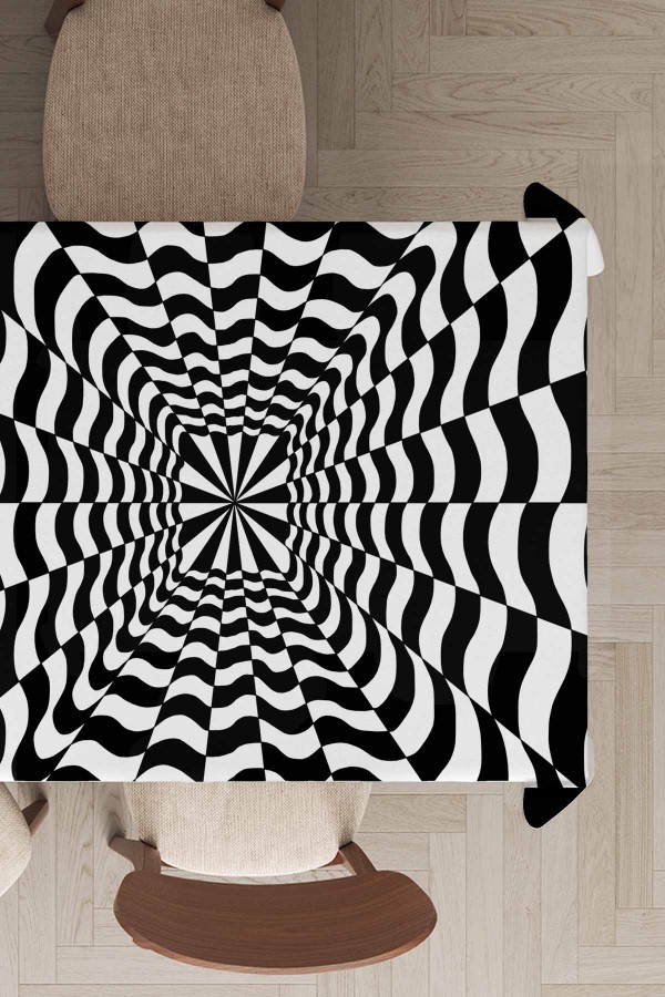 Siyah İlizyon Desen Dokuma Leke Tutmaz Masa Örtüsü MSO204