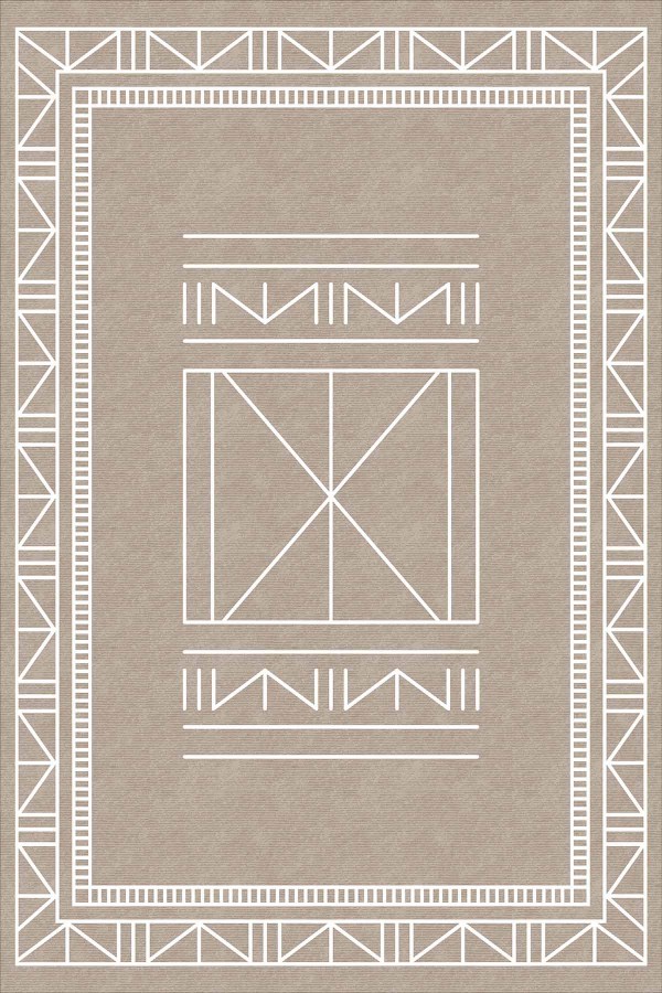 Bej Etnik Desenli Dokuma Leke Tutmaz Masa Örtüsü MSO430