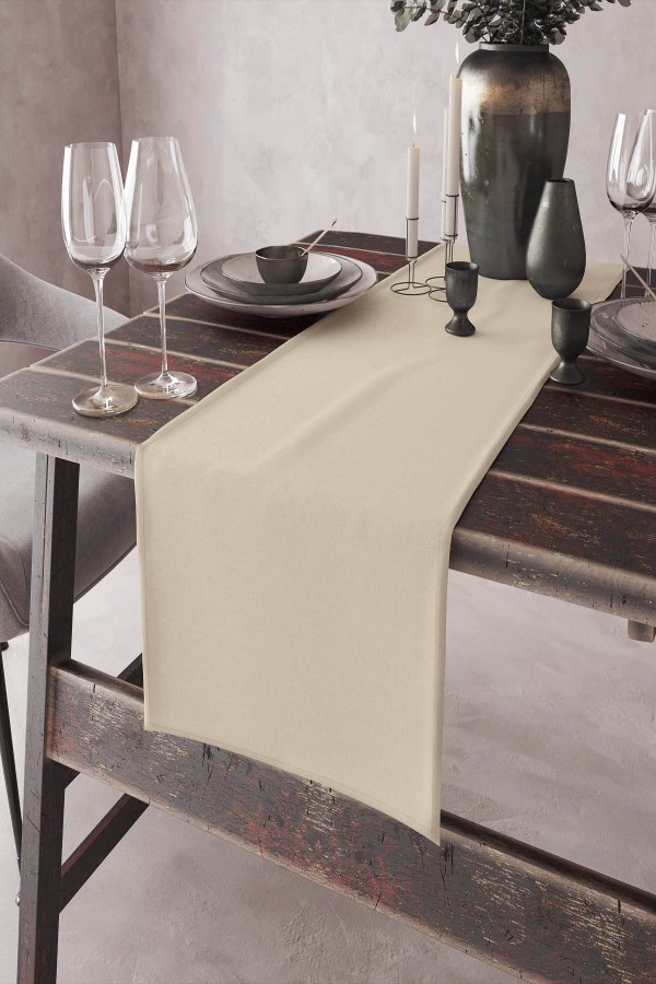 Krem Sade Düz Tek Renk Premium Runner Masa Örtüsü RNR002