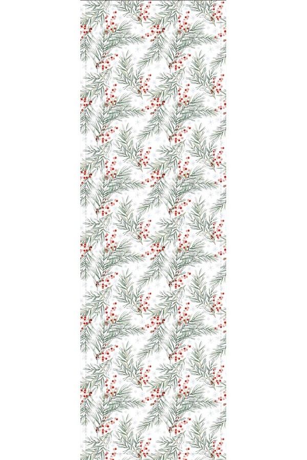 Kırmızı Çiçekli Desen Premium Masa Örtüsü Runner RNR048