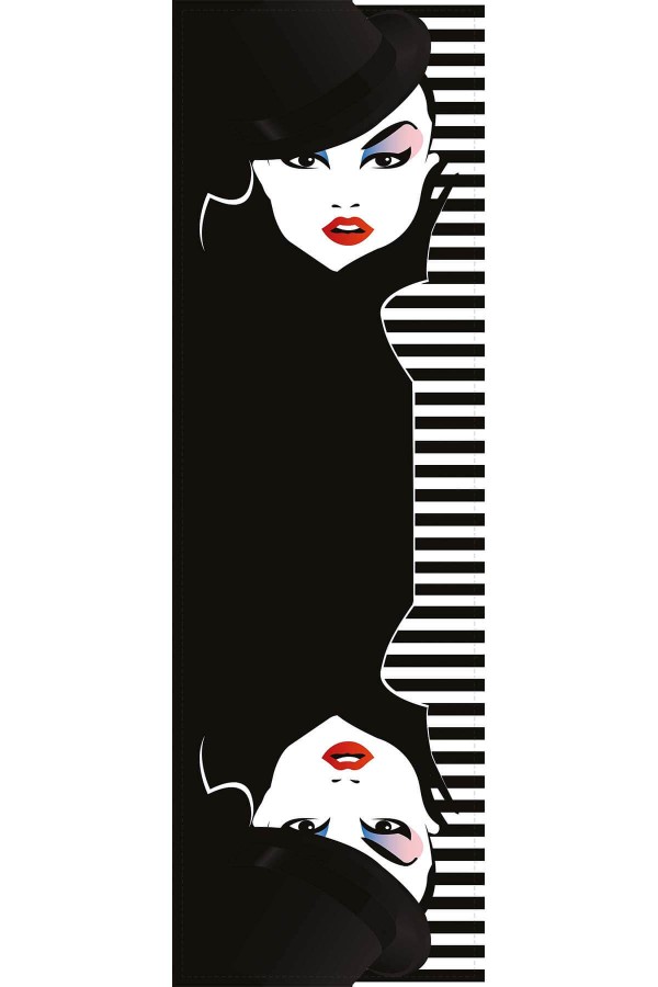 Siyah Yüzler Desen Premium Masa Örtüsü Runner RNR060