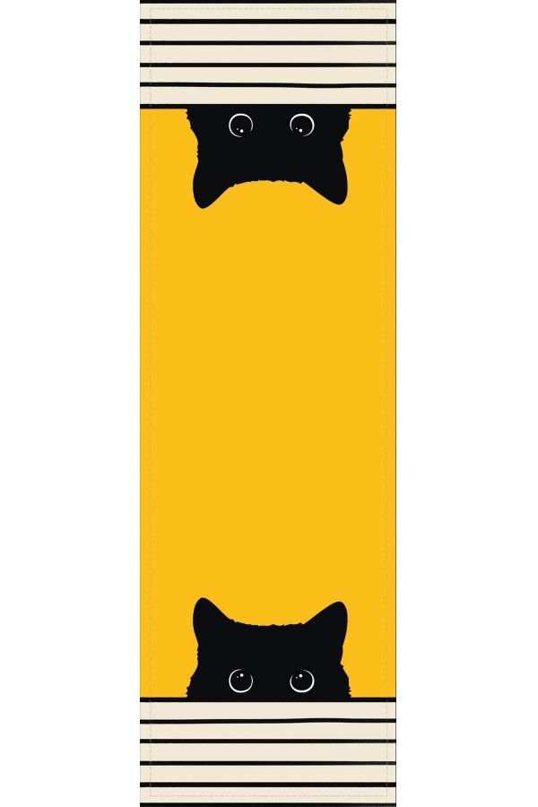 Sarı Kedili Desen Premium Masa Örtüsü Runner RNR064