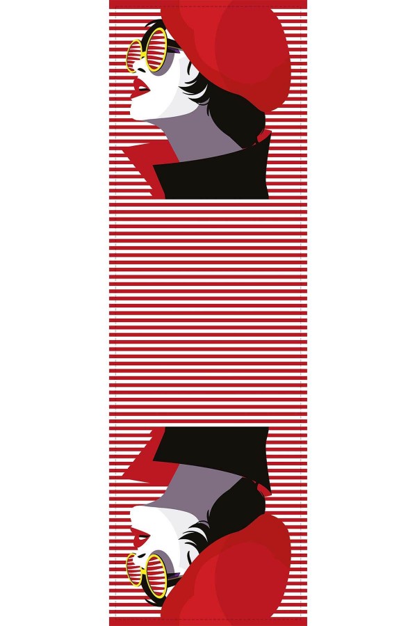 Kırmızı Yüzler Desen Premium Masa Örtüsü Runner RNR066