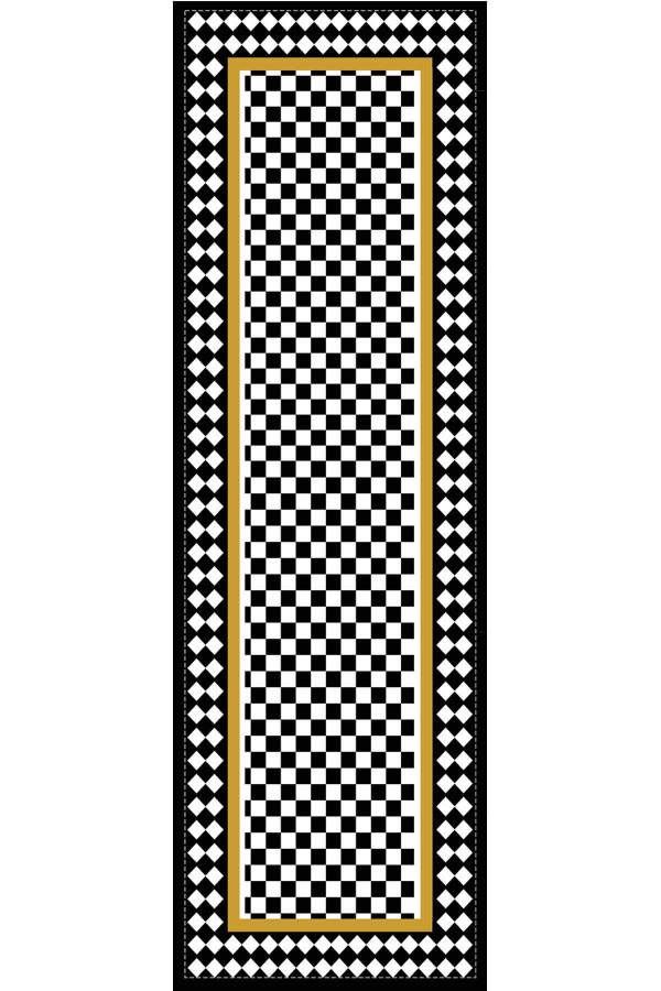 Siyah Çerçeveli Desen Premium Masa Örtüsü Runner RNR073