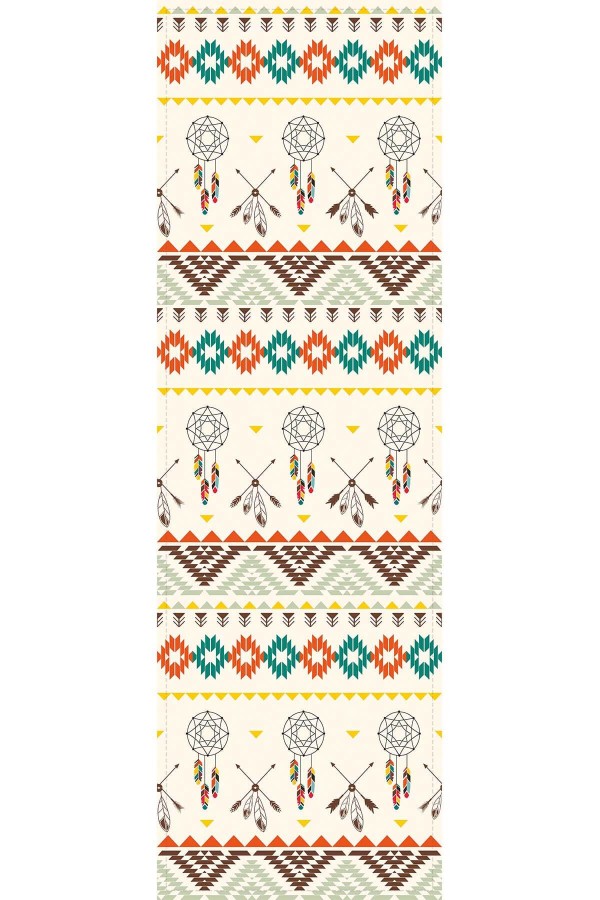 Krem Etnik Desenli Premium Masa Örtüsü Runner RNR086