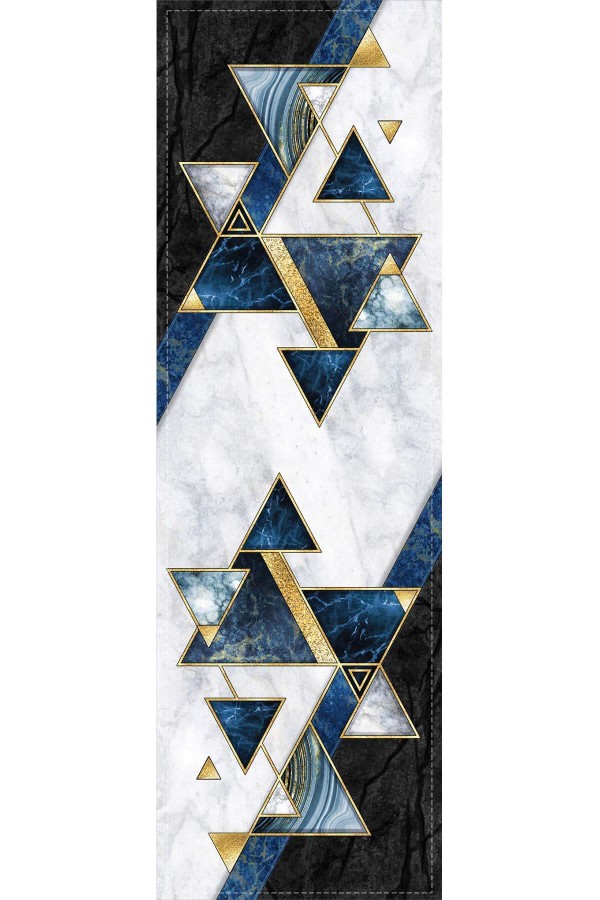 Mavi Geometrik Desenli Premium Masa Örtüsü Runner RNR091