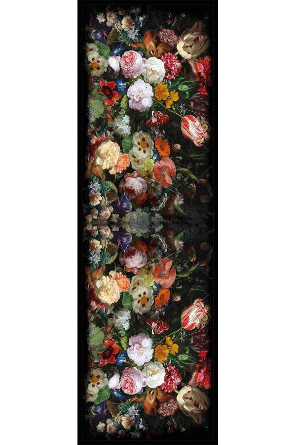 Siyah Çiçek Desenli Premium Masa Örtüsü Runner RNR103