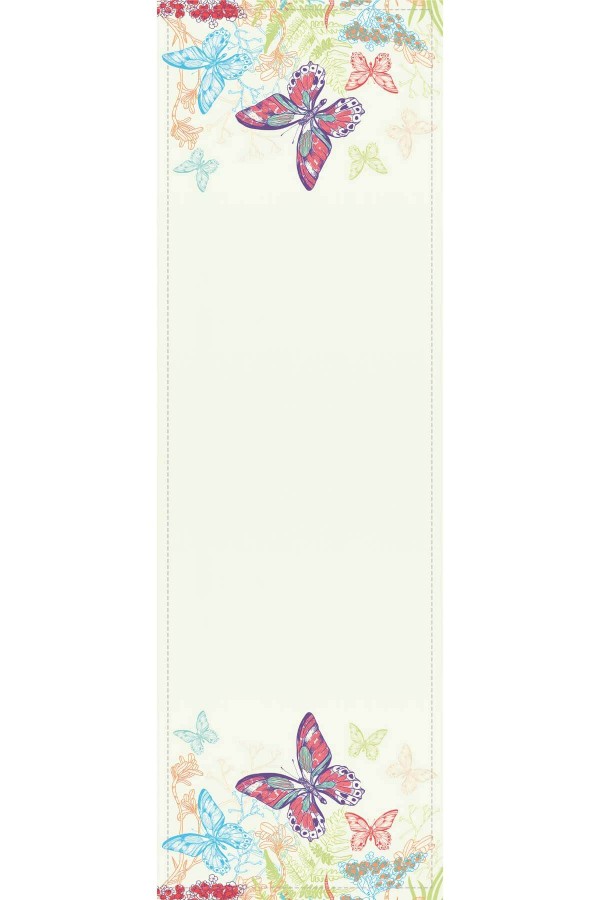 Krem Kelebekli Desen Premium Masa Örtüsü Runner RNR110