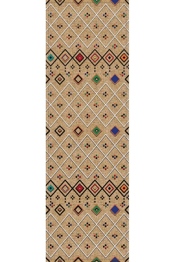 Bej Etnik Desenli Premium Masa Örtüsü Runner RNR112