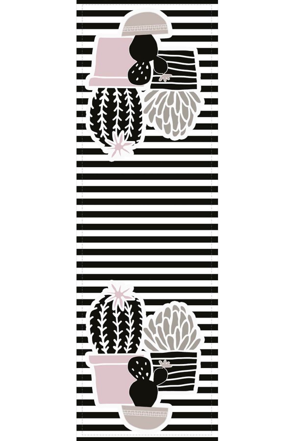 Siyah Kaktüs Desenli Premium Masa Örtüsü Runner RNR133