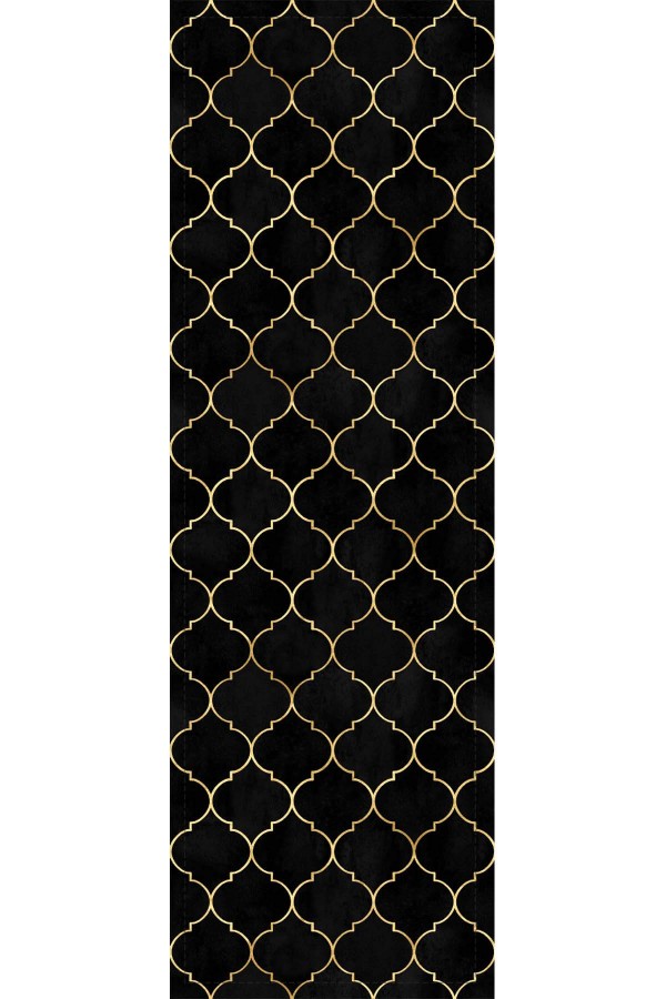 Siyah Etnik Fas Kupa Desen Premium Masa Örtüsü Runner RNR153