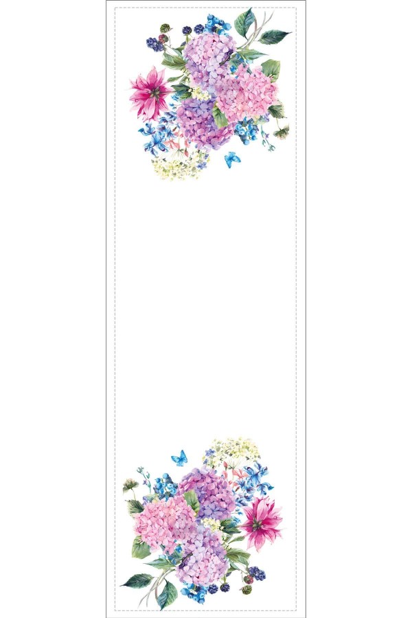 Beyaz Çiçek Desenli Premium Masa Örtüsü Runner RNR164