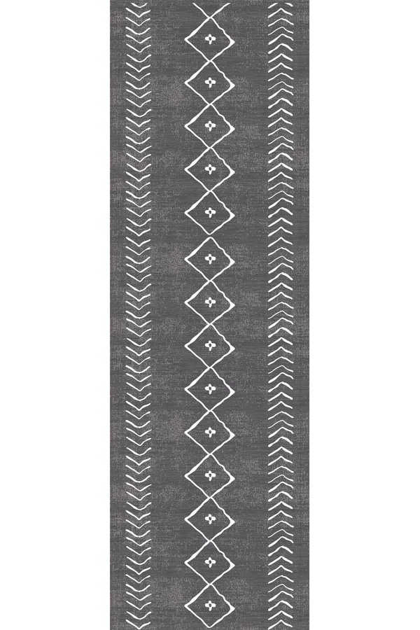 Gri Moroccan Etnik Premium Masa Örtüsü Runner RNR193