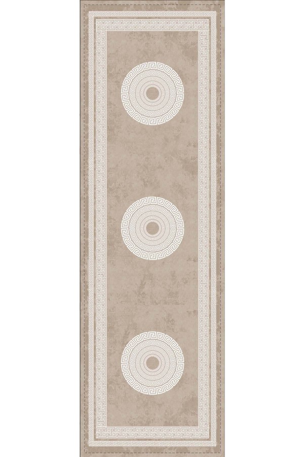 Bej Çerçeveli Desen Premium Masa Örtüsü Runner RNR233