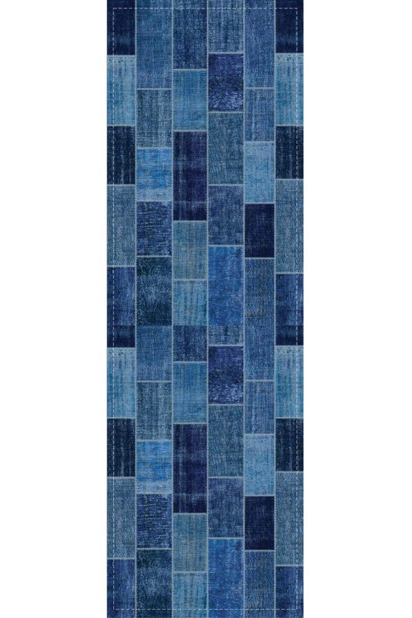 Mavi Patchwork Desenli Premium Masa Örtüsü Runner RNR297