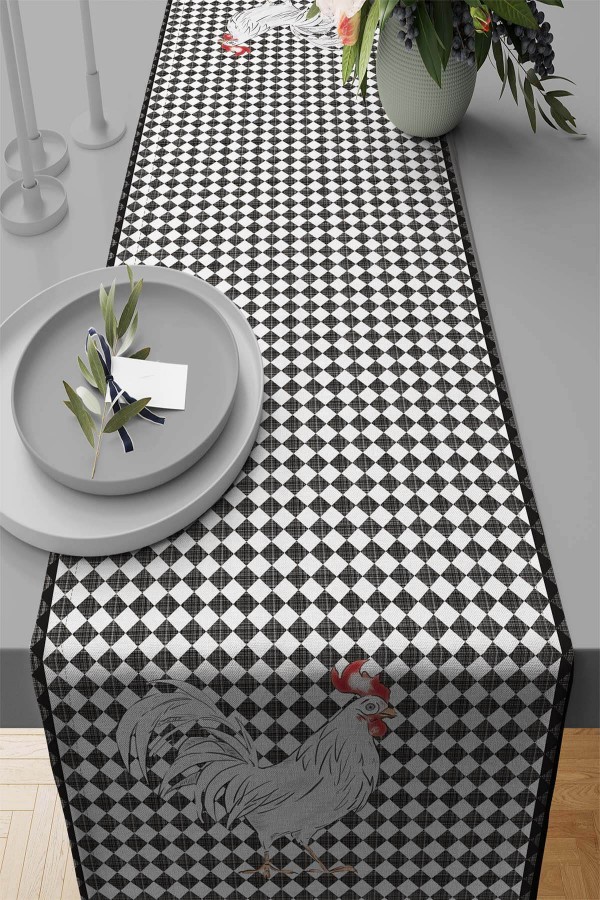 Siyah Hayvanlı Horoz Premium Masa Örtüsü Runner RNR306