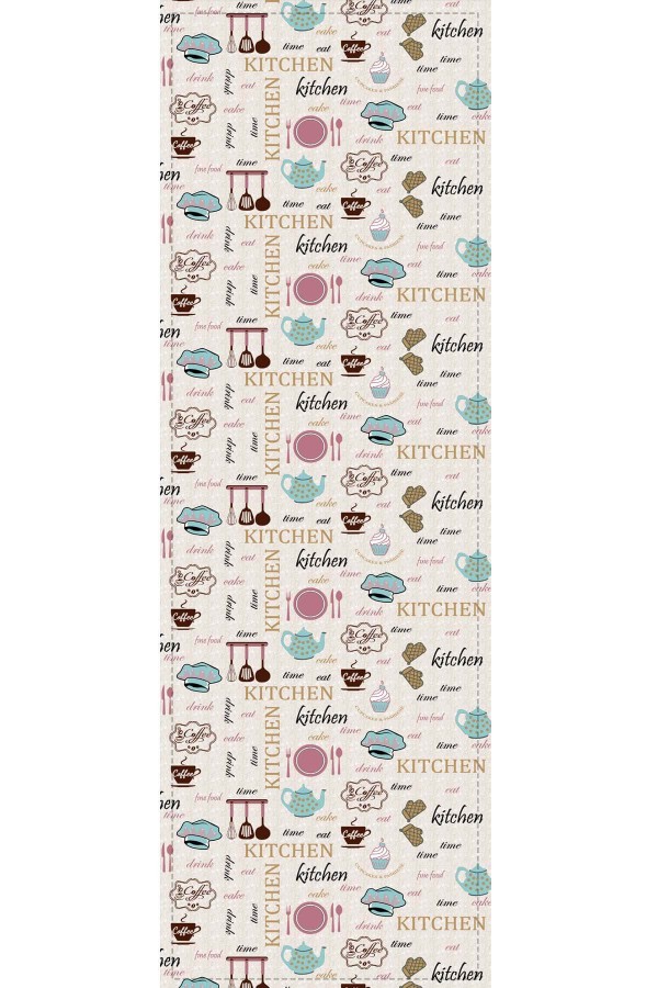 Turkuaz Mutfak Temalı Premium Masa Örtüsü Runner RNR336