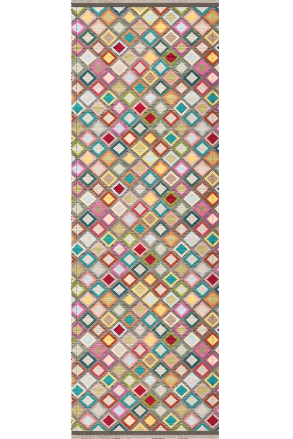 Çok Renkli Kareli Desen Premium Masa Örtüsü Runner RNR344