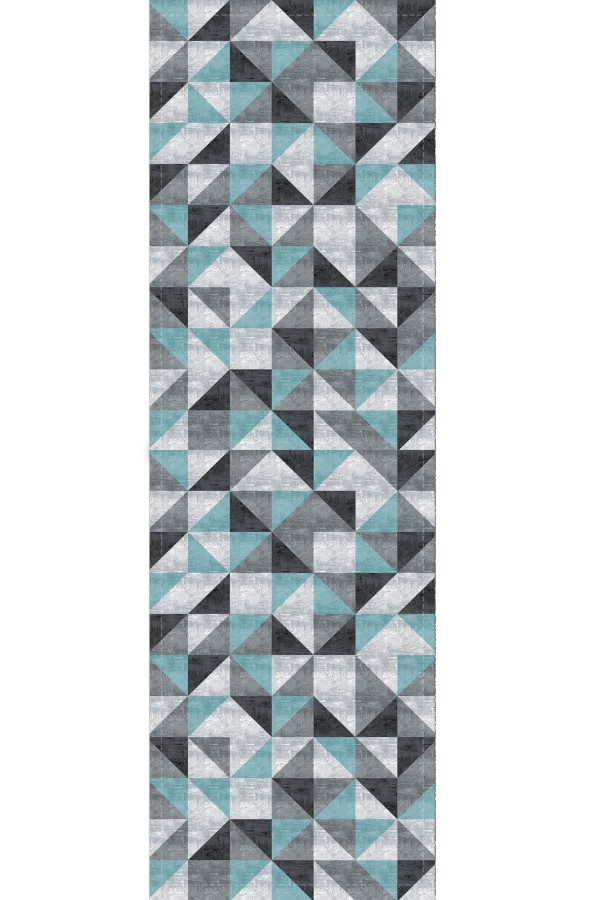 Turkuaz Geometrik Desenli Premium Masa Örtüsü Runner RNR379