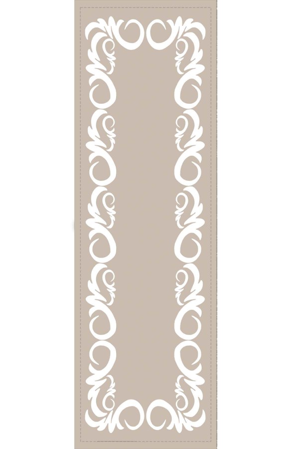 Bej Çerçeveli Desen Premium Masa Örtüsü Runner RNR386