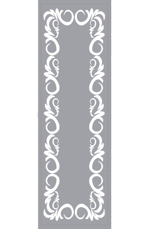 Gri Çerçeveli Desen Premium Masa Örtüsü Runner RNR387