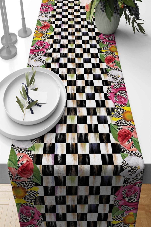 Renkli Mackenzie Çiçekli Premium Masa Örtüsü Runner RNR418