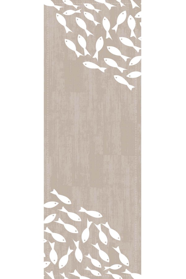 Bej Balık Desenli Mutfak Premium Masa Örtüsü Runner RNR424