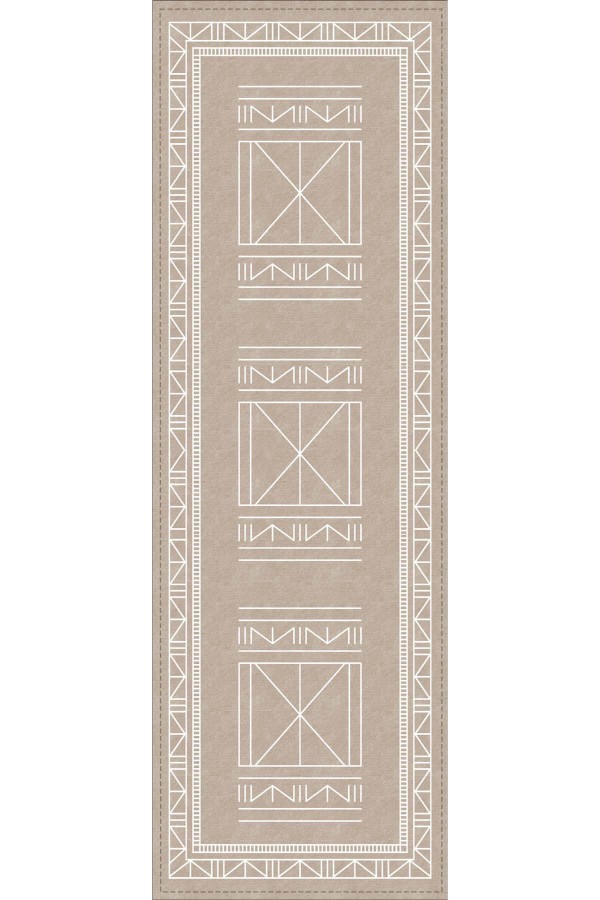 Bej Etnik Desenli Premium Masa Örtüsü Runner RNR430