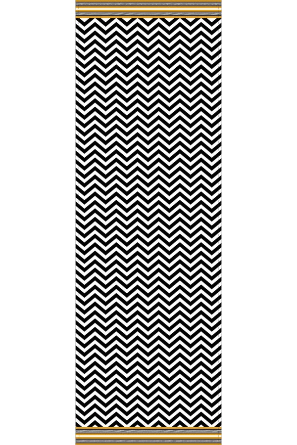 Siyah Zigzag Desenli Premium Masa Örtüsü Runner RNR433
