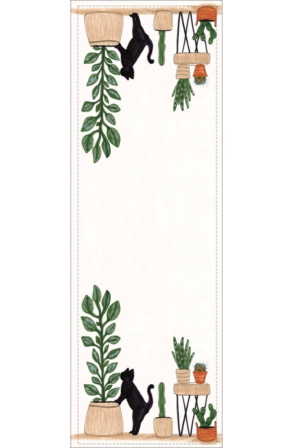 Ekru Kaktüslü Desen Premium Masa Örtüsü Runner RNR444