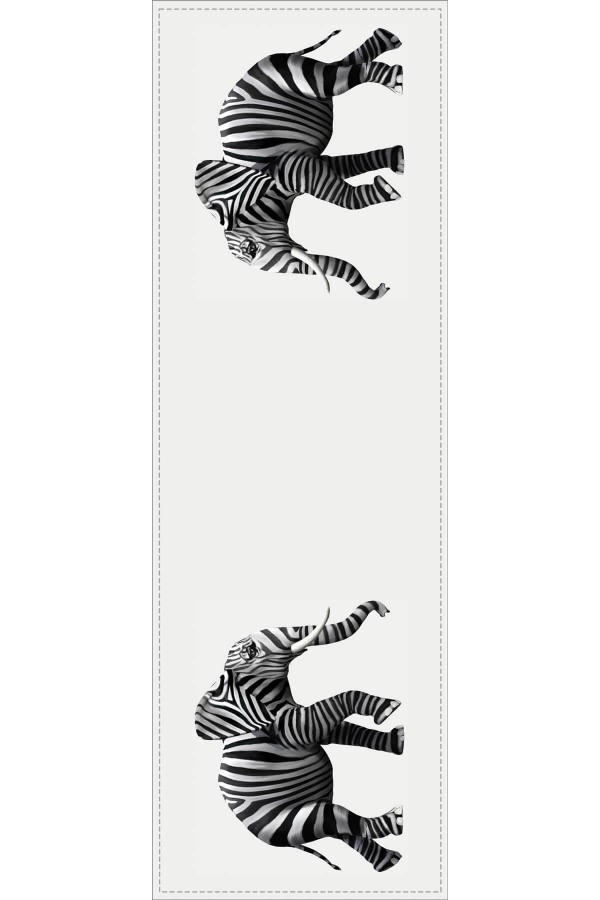 Ekru Etnik Fil Desenli Premium Masa Örtüsü Runner RNR446