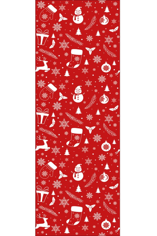 Kırmızı Yılbaşı Desenli Premium Masa Örtüsü Runner RNR538