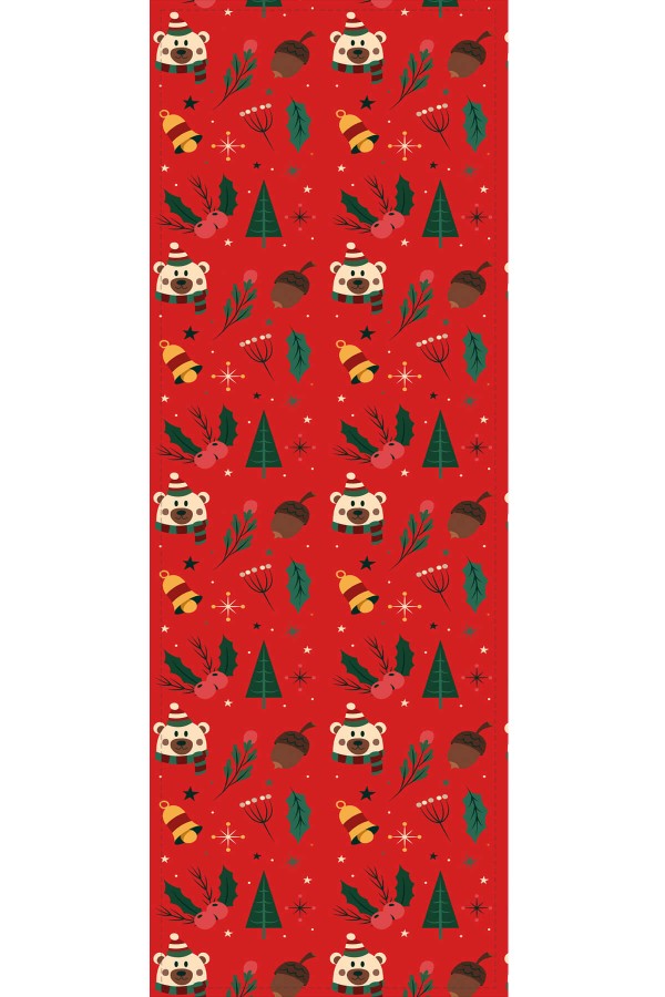 Kırmızı Yılbaşı Desenli Premium Masa Örtüsü Runner RNR543