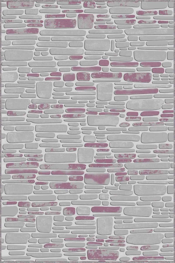Pembe Taş Desenli Kaymaz Tabanlı Dekoratif Halı RO08