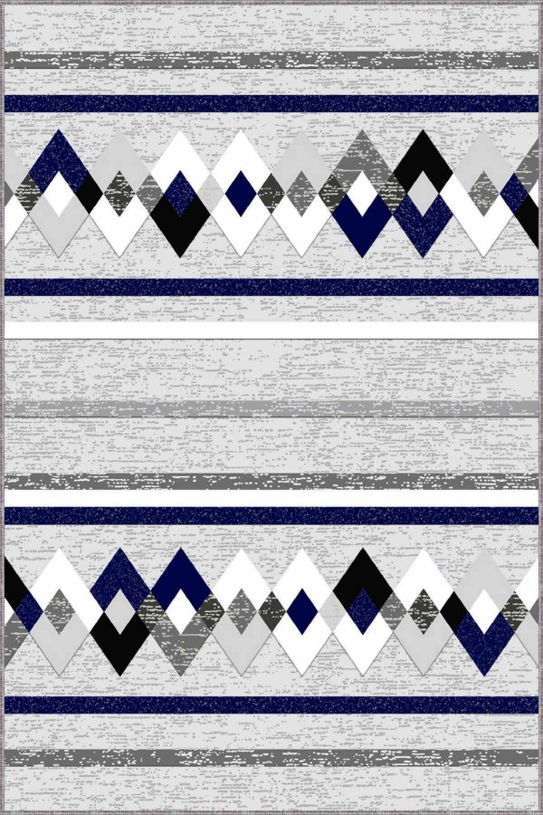 Lacivert Zigzag Kaymaz Taban Makinede Yıkanabilir Halı RT08