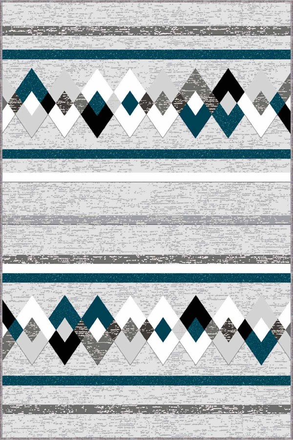 Zümrüt Zigzag Kaymaz Tabanlı Makinede Yıkanabilir Halı RT09