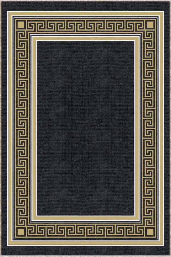 Siyah Gold Çerçeveli Kaymaz Tabanlı Dekoratif Halı RV029