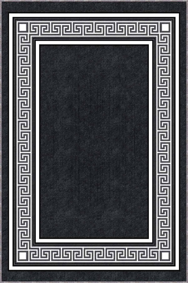 Antrasit Çerçeveli Kaymaz Tabanlı Dekoratif Halı RV030