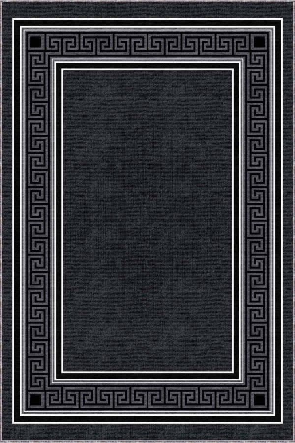 Antrasit Çerçeveli Kaymaz Tabanlı Dekoratif Halı RV031