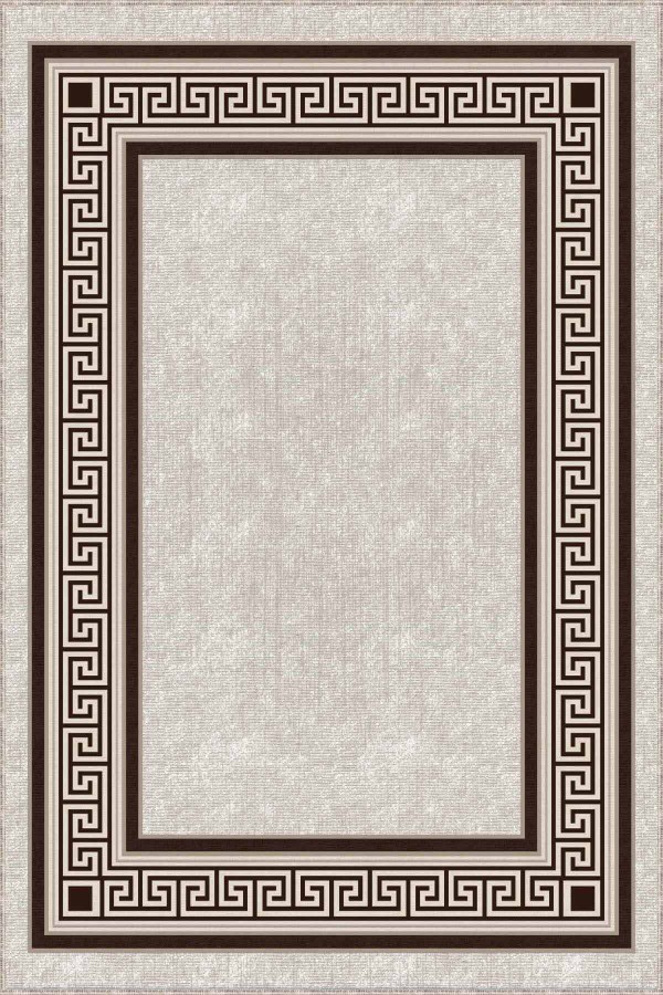 Bej Çerçeveli Kaymaz Tabanlı Makinede Yıkanabilir Halı RV032