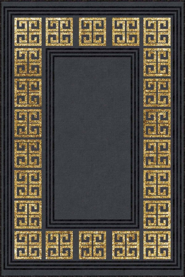 Siyah Gold Çerçeveli Kaymaz Tabanlı Dekoratif Halı RV034